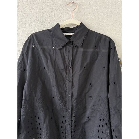 Zara Eyelet Beaded Cutout Pineapple Embroidery Button Up Top Boho Whimsigoth XS - Picture 7 of 12